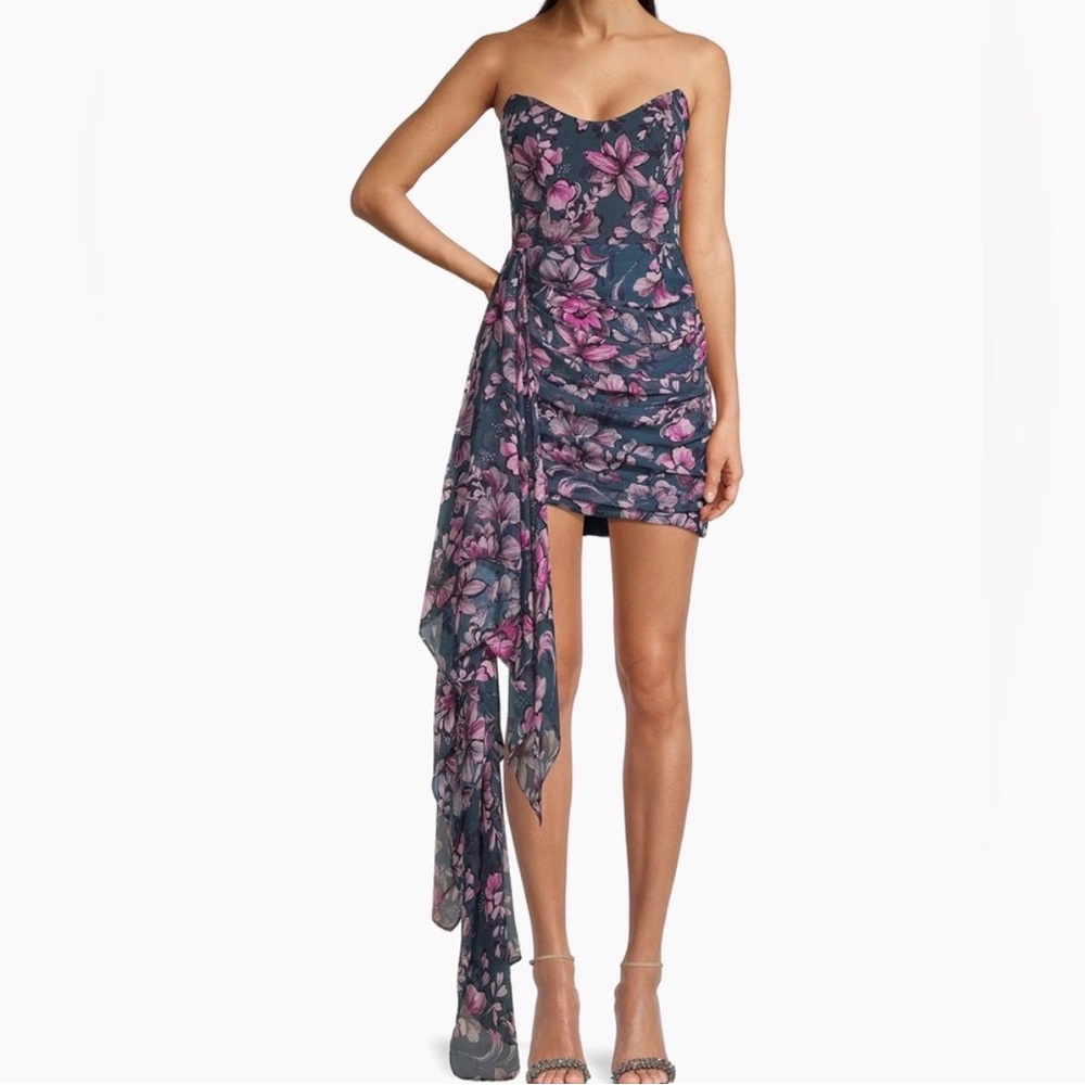 Katie May Asymmetrical Floral Dress in Navy and Pink